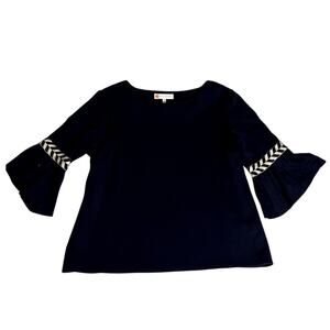 Jude Connally Womens Dixie Top Flutter Bell Sleeve Navy Size Large